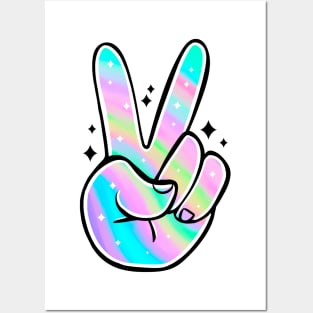 Peace Sign Fingers with Sparkles Posters and Art